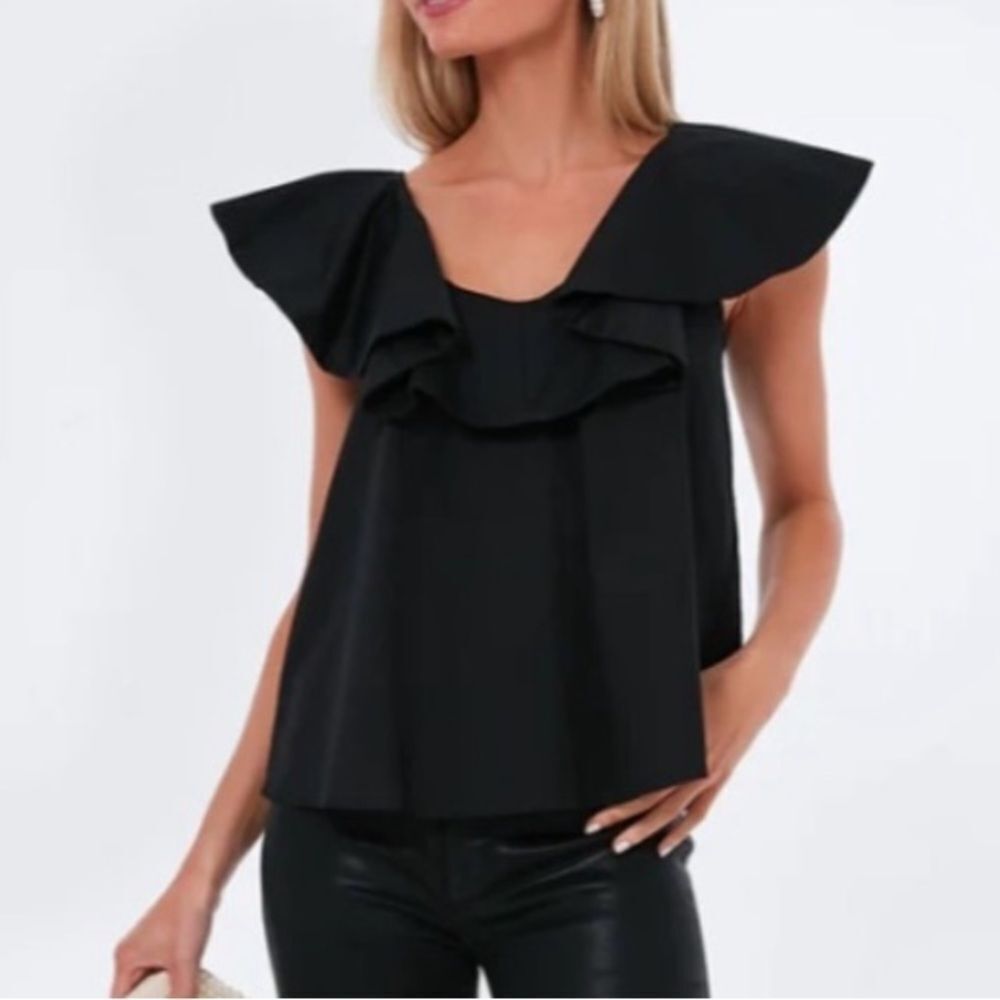 Tuckernuck Pomander Place Black Ruffle Blouse XS